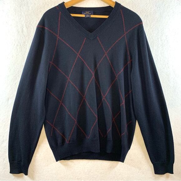 Vintage 90s Mens 100% Merino Wool Argyle Lattice Sweater Sz M Ivy League Preppy - Picture 1 of 7